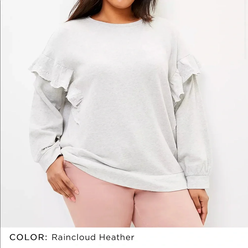 LOFT Embroidered Ruffle Sleeve Sweater - Picture 1 of 10